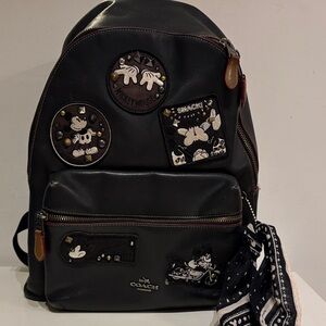 COACH X Disney Mickey Mouse Patch Black Leather Backpack